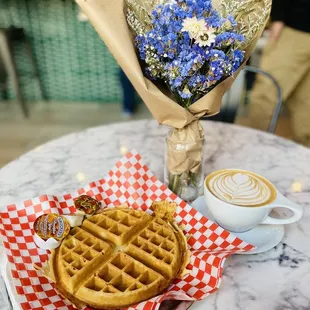 Waffle and caramel latte
