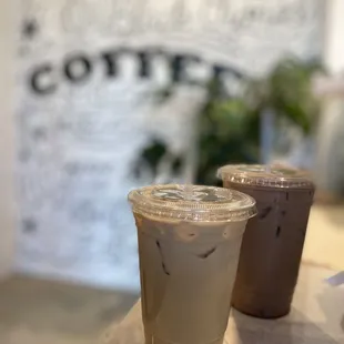 White rose latte, hazelnut mocha