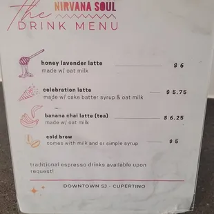 Drink menu