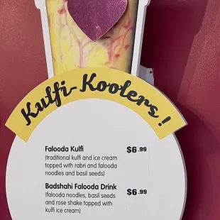 Menu - falooda drinks