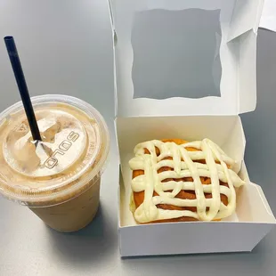Iced coffee and cinnamon rolls