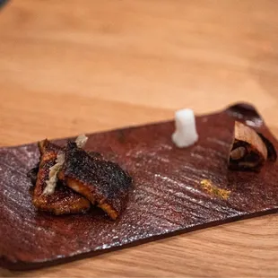 American Unagi, unagi spine, lotus root, daikon, unagi tare, shichimi