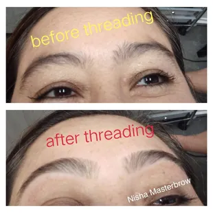 Eyebrows threading before and after