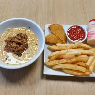 Kids Ramen Meal- Includes a half ramen, fries, chicken tender, and a yogurt drink. Only available for Kids 12 &amp; younger.