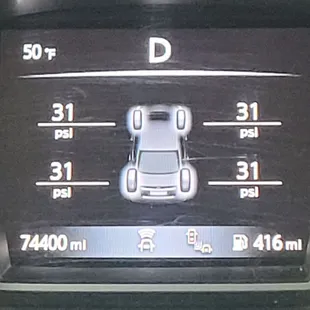 Actual tire pressure 3 miles after service.