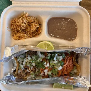 Vegan pastor and carne asada taco plate