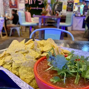 Chips and salsa to start things off right. This salsa is runny, restaurant style with a kick!