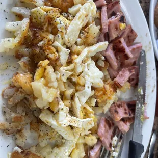 Ham, Eggs, &amp; Fresh Hash browns, and Tabasco(if you haven&apos;t had your Ham and Eggs like this, you are REALLY missing out)