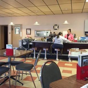 Counter service as well as booths and tables to choose from