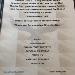 Front of menu