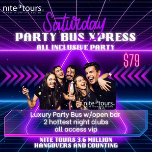 Nite Tours Club Crawls to the hottest night clubs as a VIP in our luxury open bar party buses