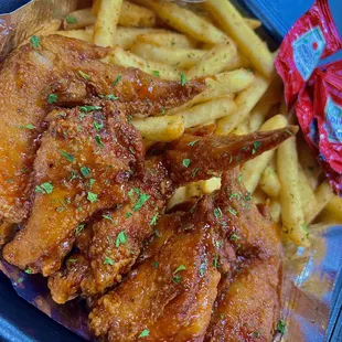 chicken wings and french fries