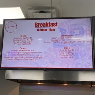 Breakfast menu