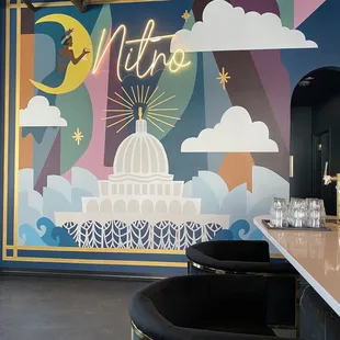 Beautiful decor with velvet bar seats