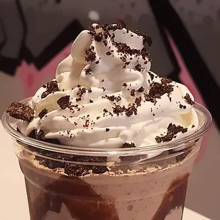 a cup of ice cream and chocolate