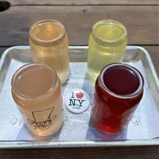 Cider Flight: Sangria, Lemon Lavender, Raspberry Lemonade, and Watermelon Cucumber ~ $12
