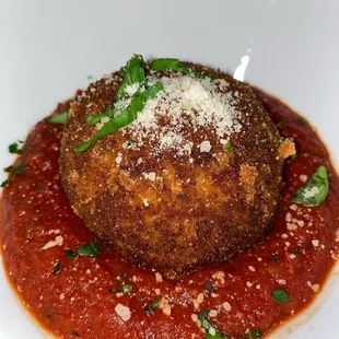 Arancini made with love, risotto, peas, ground beef, &amp; marinara