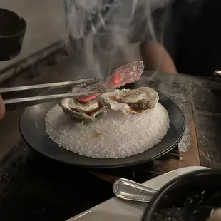 a plate of food being prepared