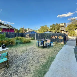 Part of the outdoor seating and garden.