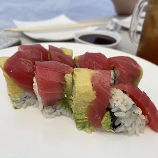 a plate of sushi on a table