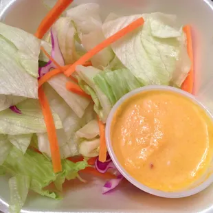 Side salad &amp; ginger dressing.