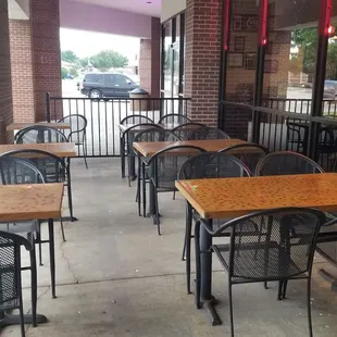 Outdoor dining is spacious and fairly quiet.