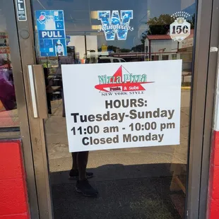 a sign in the window