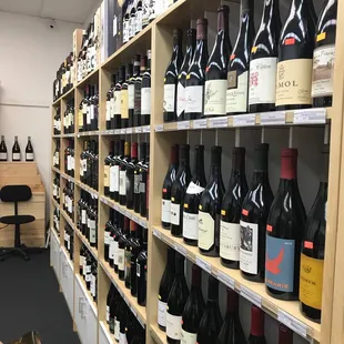 shelves full of wine bottles