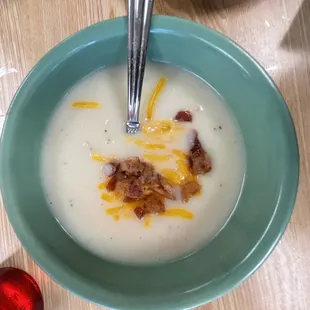 Stew: potato soup with green chile. Not spicy :)