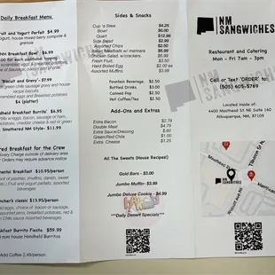 a menu for a restaurant