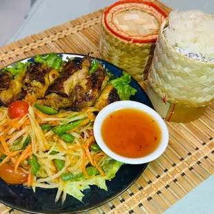 Somtum Gai Yang (Grilled Chicken, Papaya, Sticky Rice)