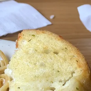  a piece of bread and noodles