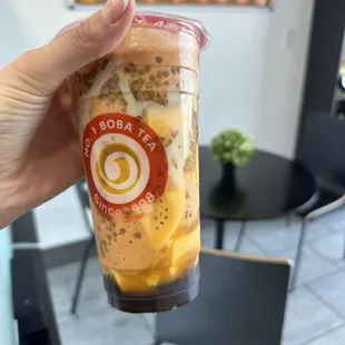 pumpkin thai slush with chia seeds, coffee jelly, &amp; pudding