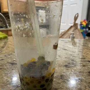 Showing off all my extra Boba with mango popping and coffee jelly