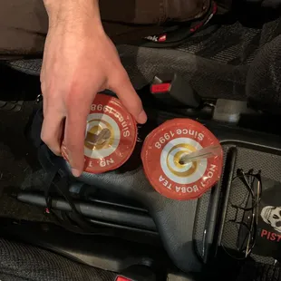 Birds eye view of two 16 oz boba