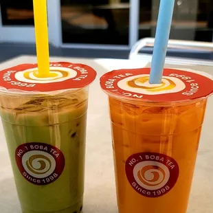 Matcha Milk Tea Boba and Thai Tea Boba