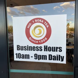 Hours of operation signage.