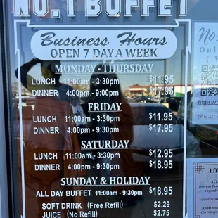 Hours and Prices as of 11/22/21