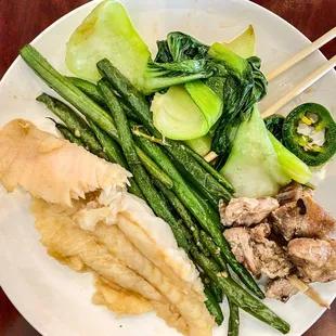 Steamed fish, greens, black bean sauce spareribs