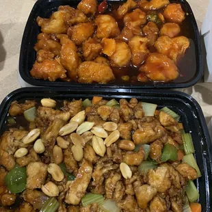 Kung Pao Chicken and Orange Chicken in the back.