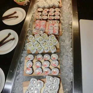 a variety of sushi rolls