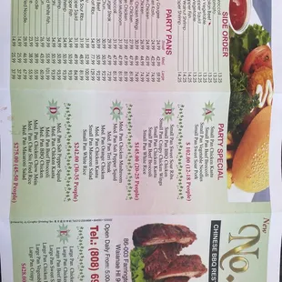 Front and back of take out Menu as of 3/25/2023