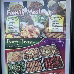 Family Meal and party trays information