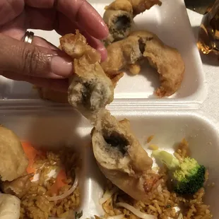 This is the shrimp order that I just received from China 1 located on 8 mile and Evergreen!! Yes!! You are seeing correctly! They&apos;re Molded