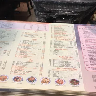 a menu on a table
