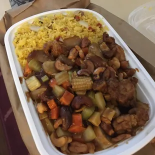 Cashew chicken meal with fried rice