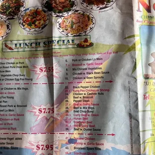 the menu for the restaurant