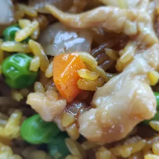The chicken fried rice is not the plain kind because it has chicken and veggies in it.