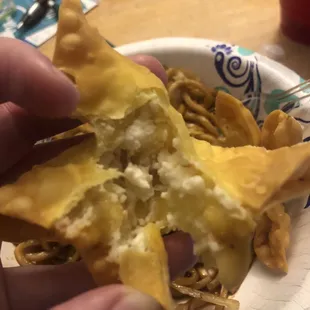 "Crab" Rangoon...there's merely the hint of the cheese and that is it, what a waste!