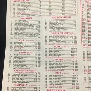the menu for the restaurant